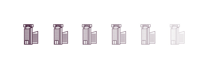 office outline icon. Linear vector from human resources concept. 6 different line style office icon included thin, light, regular, medium, bold, black