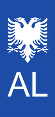 Obraz premium Albanian Euroband with National Symbol: A Double-Headed Eagle on Blue Background, Representing Albania's International Vehicle Registration Identity in Europe.