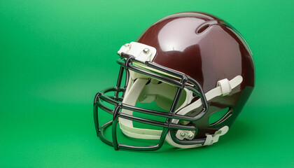 american football helmet in brown color isolated on green background