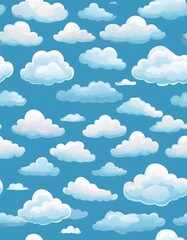 Cartoon cloud seamless pattern in a blue sky, nature background for children