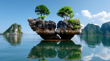 dramatic ha long bay, vietnam, limestone karsts rising from sea towering limestone karsts rise dramatically from the tranquil waters of ha long bay. 