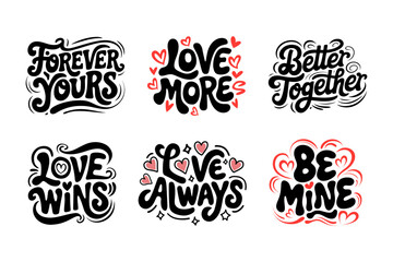 Fototapeta premium Love and Relationships hand drawn retro style typography bundle