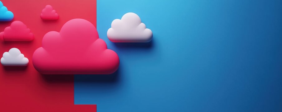 Colorful 3D clouds against a vibrant background, ideal for design, technology, or weather-related themes.