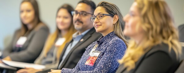 Group of coworkers attending a seminar on mental health and stress management, part of corporate wellness initiatives