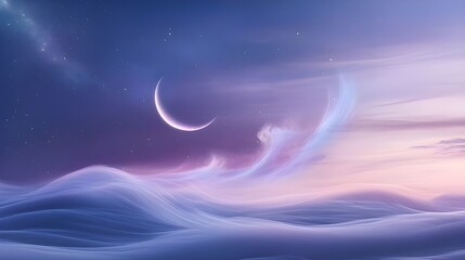 dreamy purple sky night with crescent