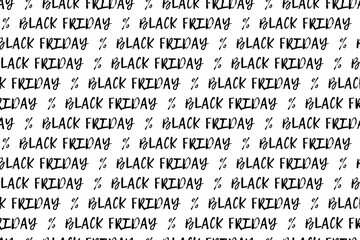 Fototapeta premium Black Friday Background Vector. Seamless pattern isolated on white background with text Black Friday %. Perfect for advertising, flyers, banner, seasonal sale poster