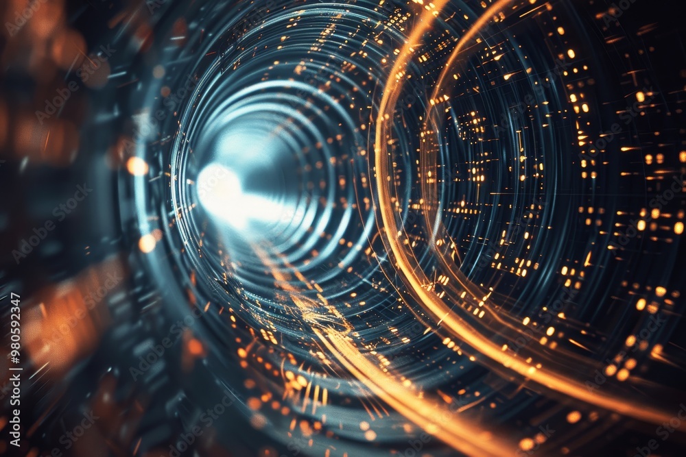 Aufkleber A glowing tunnel of data streams symbolizing the high-speed flow of digital information and connectivity, representing the future of technology and data networks.