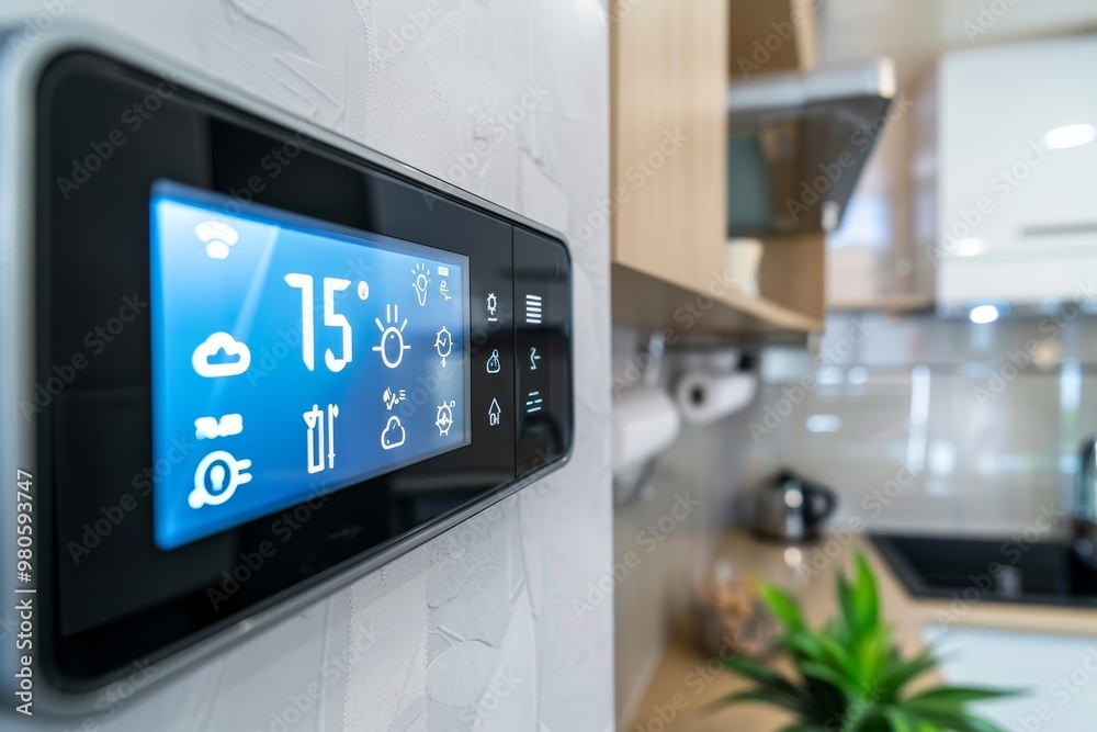 Fototapete smart home control panel with digital interface, allowing users to manage temperature and other sett