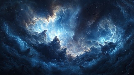 Fototapeta premium Enchanting void with intricate nebula formations and sparkling celestial dust forming an awe-inspiring cosmic landscape