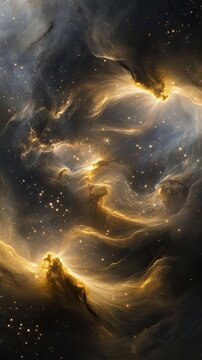 Mysterious void with elegant swirling gas clouds and shimmering star trails evoking a sense of infinite wonder