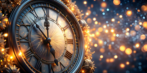 Obraz premium Futuristic New Year Clock at Midnight: Close-Up of Intricate Design and Glowing Numbers Welcoming 2025 in Celebratory Photo Stock Concept