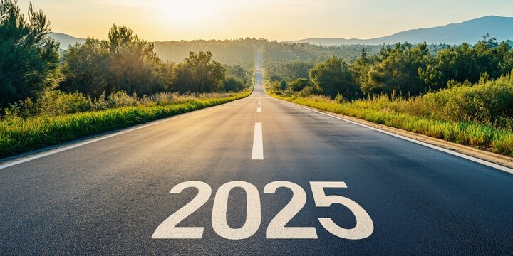 empty highway asphalt road with 2025 year concept of prosperity and Business annual plan for achieving goals project in the new year