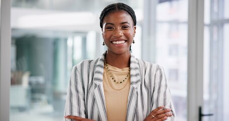 Business, portrait and smile with black woman in office for start of corporate or professional...