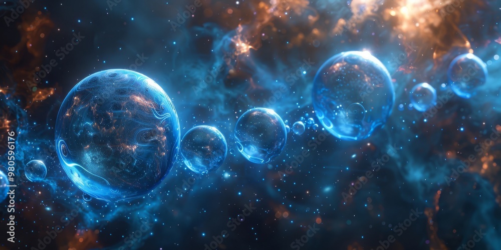 Wall mural abstract cosmic bubbles floating in deep space, creating a dreamlike scene of cosmic formations, sym