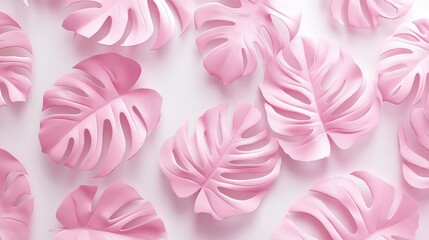 Obraz premium Pink tropical leaves arranged in a modern pattern on a white background. A vibrant and stylish design perfect for branding and marketing.