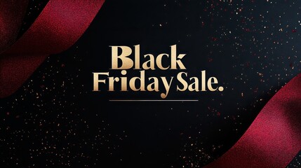 Elegant Black Friday sale banner with decorative red ribbon and ornate black and gold background design for promotional use.