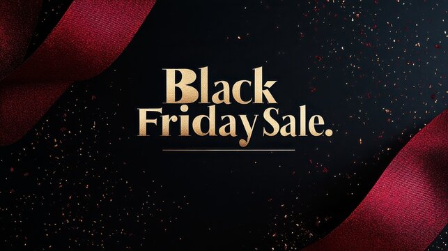 Elegant Black Friday sale banner with decorative red ribbon and ornate black and gold background design for promotional use.