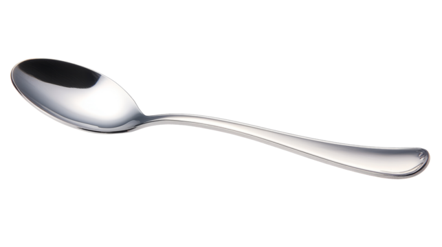 Silver spoon photo stacking side view isolated on transparent background. png file