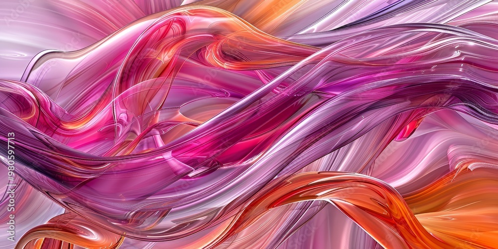 Poster Abstract art featuring vibrant swirling patterns in shades of pink and orange, creating a dynamic and fluid visual effect that symbolizes movement and creative energy.