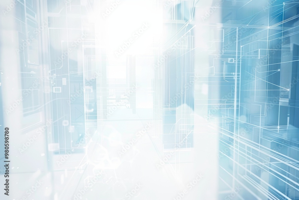 Poster Abstract digital technology background featuring futuristic data lines and bright light effects, representing innovation and connectivity in a modern digital network system.