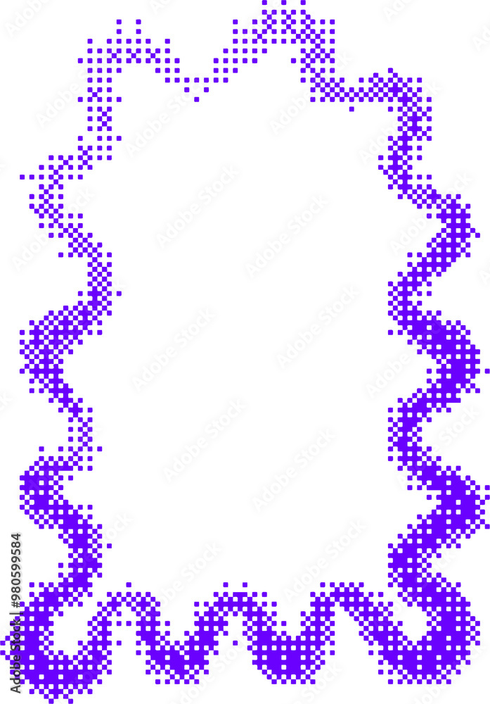 Poster pixel pattern texture wavy frame. bitmap dotted retro abstract border. neon grainy glitch shape. dit