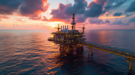 Rigs and other equipment as part of an oil production complex. AI Generated