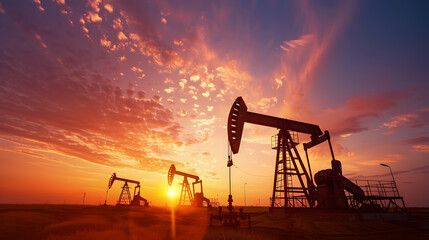 Rigs and other equipment as part of an oil production complex. AI Generated