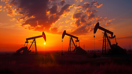 Rigs and other equipment as part of an oil production complex. AI Generated