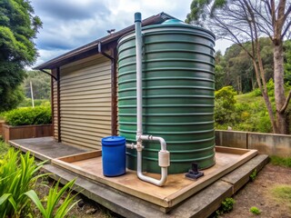 "Rainwater collection tank feeds first flush device and settling chamber, then passes through filtration and treatment system, supplying irrigation and toilet water."