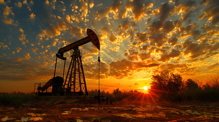 Naklejka premium Rigs and other equipment as part of an oil production complex. AI Generated