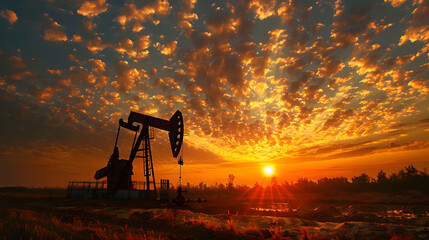 Rigs and other equipment as part of an oil production complex. AI Generated