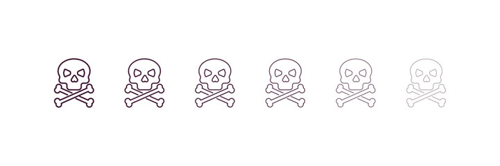 skull and bone outline icon. Linear vector from medical concept. 6 different line style skull and bone icon included thin, light, regular, medium, bold, black