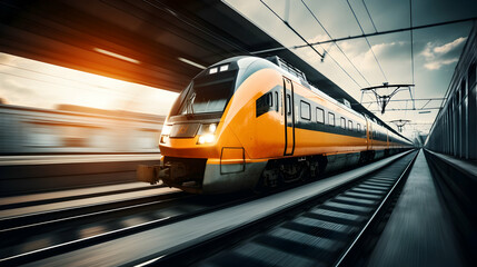 Naklejka premium A speeding train in motion