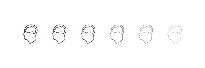 brain in bald male head outline icon. Linear vector from medical concept. 6 different line style brain in bald male head icon included thin, light, regular, medium, bold, black