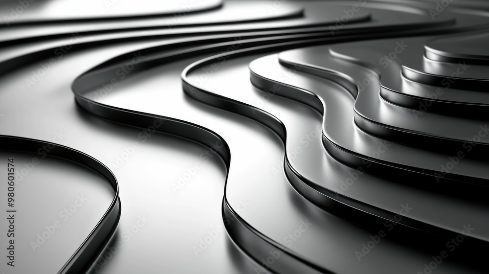 Poster Abstract black and white wavy lines creating a textured surface.