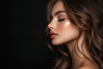 Naklejka premium The Beauty of Brown Hair with Highlights Shining in the Light