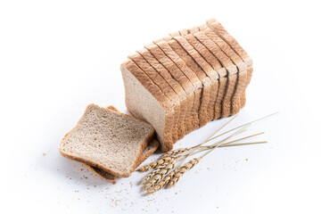 Healthy wholemeal bread slices isolated on white background