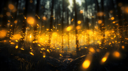 Glowing fireflies forming patterns
