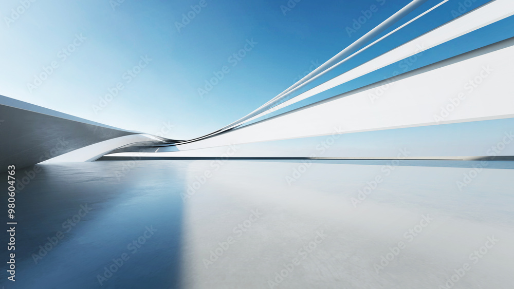 Fototapete 3d render of abstract curve structure futuristic architecture with empty concrete floor