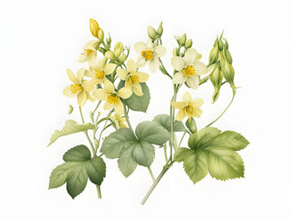Naklejka premium Cowslip creeper flower clipart , yellow flowers on a white background, Cowslip creeper flowers painting by watercolor