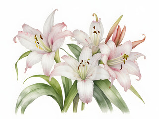 Naklejka premium Crinum flower clipart , pink flowers on a white background, Crinum flowers painting by watercolor