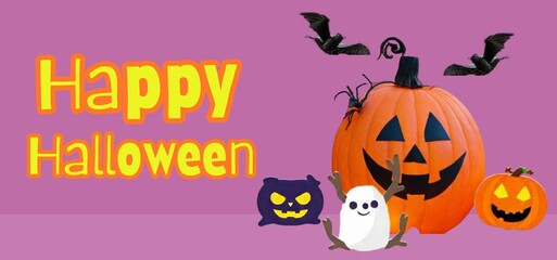 Happy Halloween Background with Pumpkin , Ghosts, and Spooky Decorations. Perfect for Trick or Treat Celebrations, Holiday Parties, and October 31st Festivities