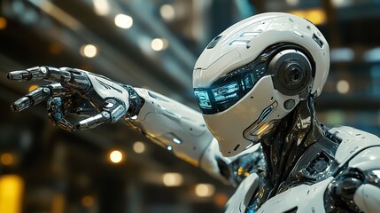 Fototapeta premium Close up of futuristic AI robot