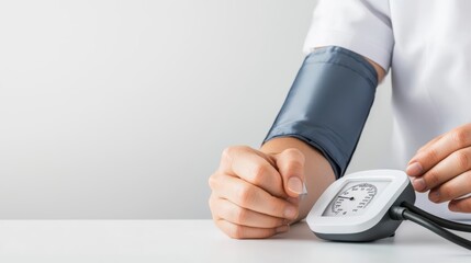 Detailed shot of a blood pressure monitor displaying results with a healthcare professional noting personalized readings