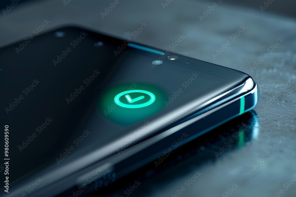 Aufkleber Fingerprint scan on a smartphone screen, illustrating biometric security technology for secure access and data protection on mobile devices.