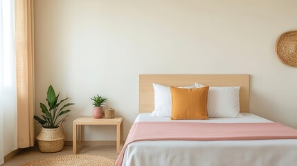Bright minimalist kids' bedroom with a small bed, clean lines, and a large window for natural light, kids' bedroom, minimalist decor