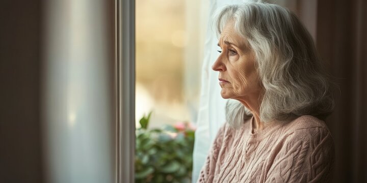 Elderly Woman Looking Out the Window