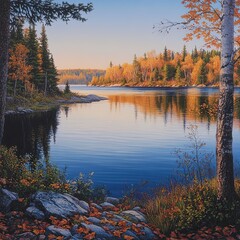 Obraz premium Serene Autumn Reflections on a Tranquil Lake