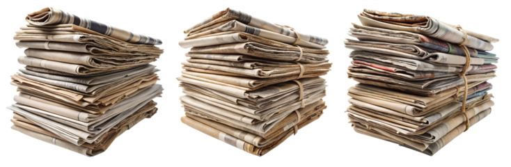 Pile of paper waste for recycling isolated on a transparent background. Concept for recycling old newspapers.