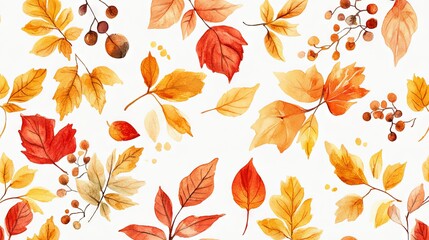 Beautiful watercolor seamless autumn theme pattern 